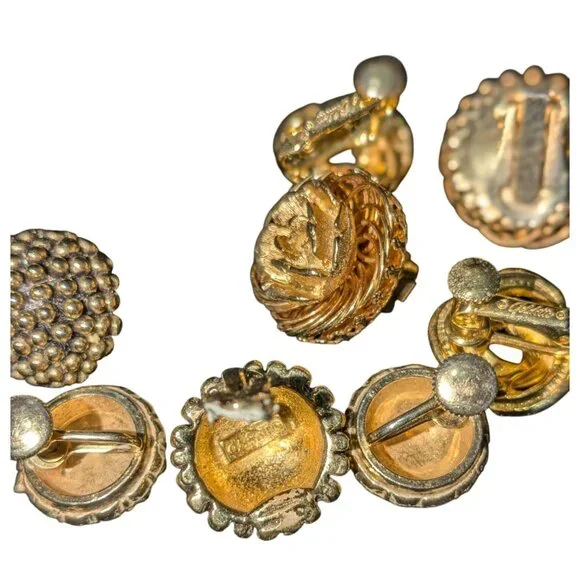 Vintage Gold-Tone Clip-On & Screw-Back Earring Set Marked - Picture 3 of 7